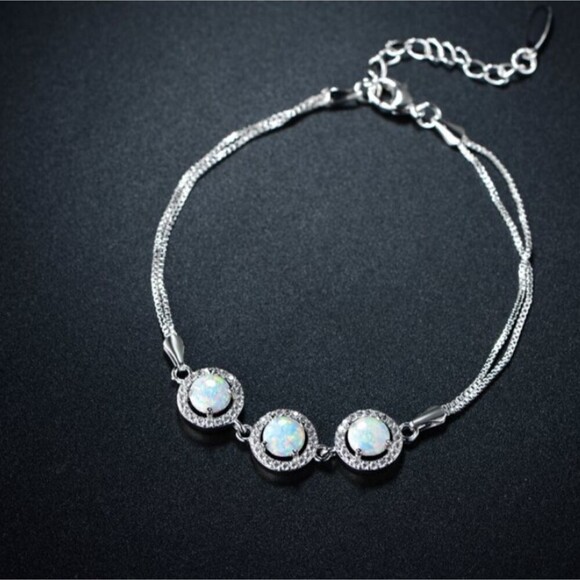 18k white gold plated opal bracelet opalite chain wristlet - Picture 1 of 4